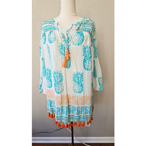 Crown & Ivy‎ Pineapple Tassel Boho Beach Coverup Tunic Top Women Size L Multi - Picture 2 of 6